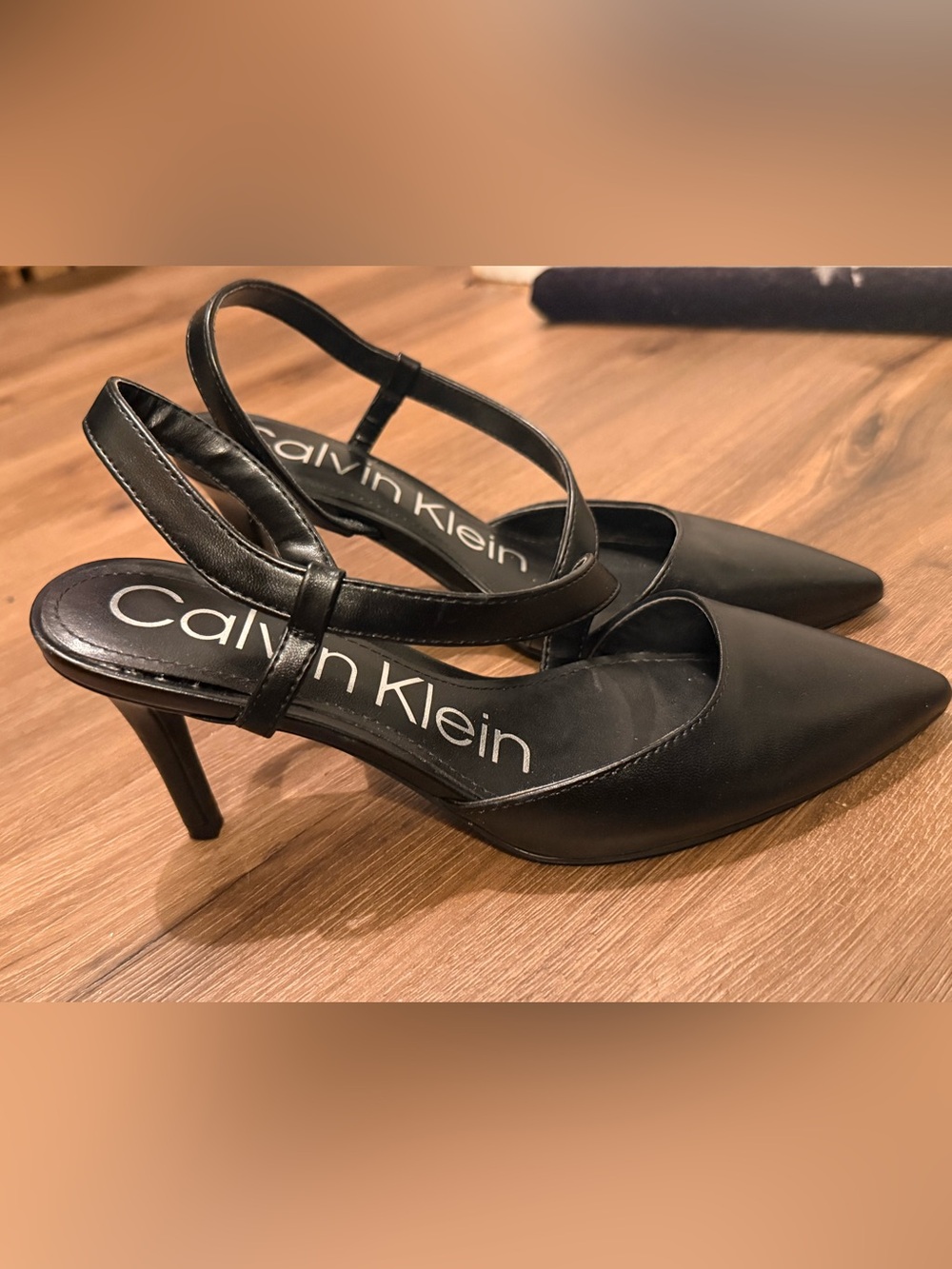 Calvin Klein Black Leather Cross-Strap Heels